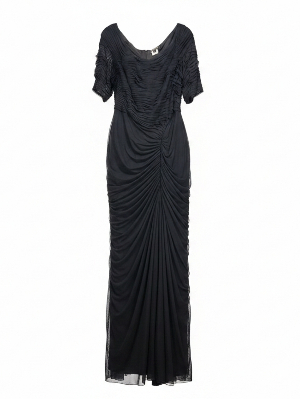 Tadashi Shoji Too Black Ruched Mesh Maxi Dress Gown - Women Size 3X MOB Formal
